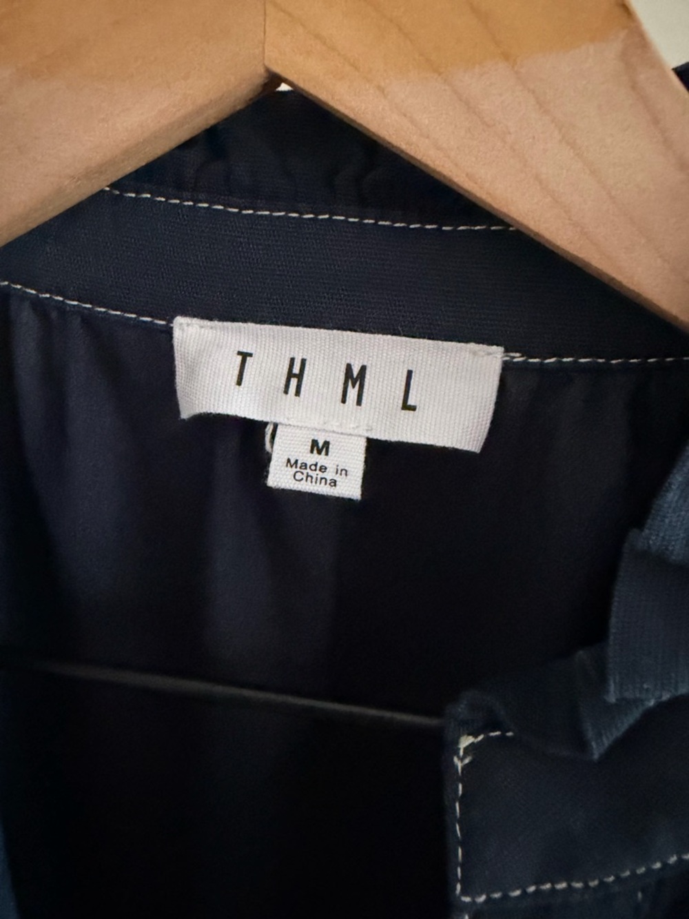 THML Navy Midi Button-Front Dress with Contrast Stitching - Picture 4 of 5